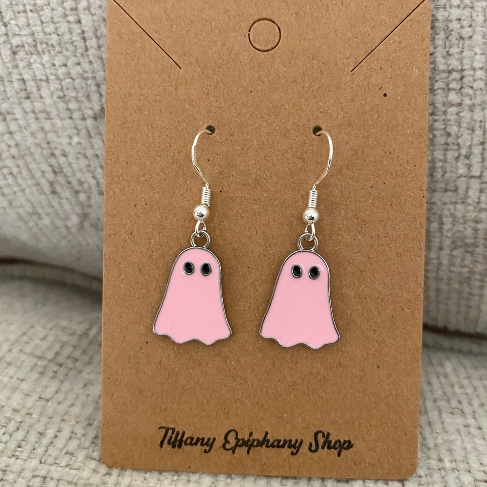 1 Pair Silver Ghost Earrings in Pink, Black, OR White NWT - Picture 5 of 10
